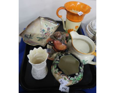 A lot comprising Royal Doulton figure Falstaff, a Royal Winton lustre glazed rectangular bowl, a Myott &amp; Sons hand painte