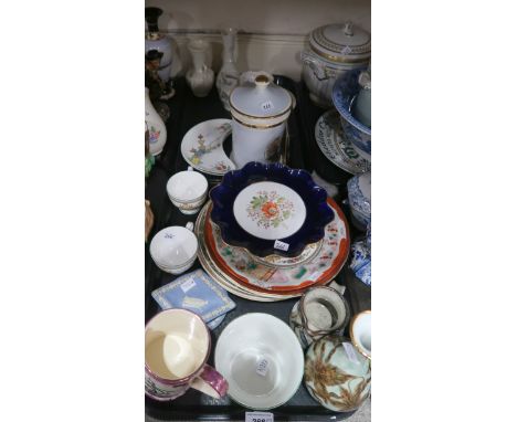 A lot comprising Belleek Shamrock pattern posey vases and saucer, A Royal Worcester hand painted plate (unsigned), a Limoges 