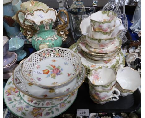 a Crown Staffordshire green floral part tea service, Minton Haddon Hall pattern dishes &amp; plates, Royal Worcester gilt dec