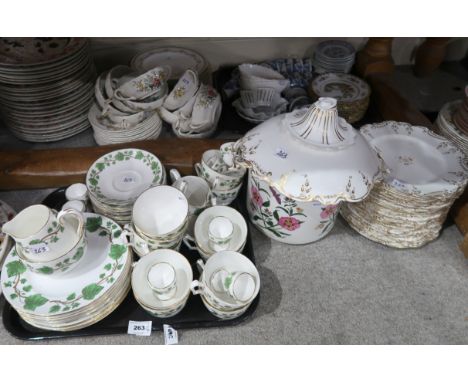 A lot comprising a Staffordshire Green Ivy pattern part tea service, Copeland Spode Gainsborough pattern soup coups and plate