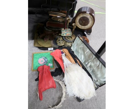 A lot comprising a Chinoiserie battery operated clock, another example, a wooden mantle clock, a wooden carved barometer, ass