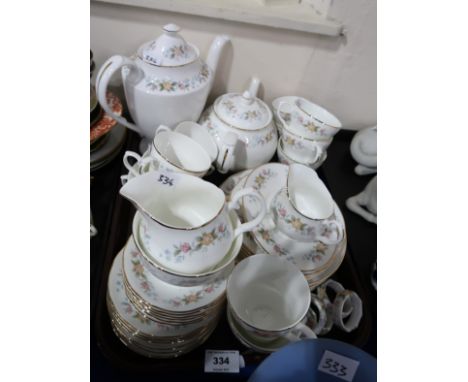 A Staffordshire Mayfair pattern tea and coffee service comprising tea and coffee pot, tea cups, plates, saucers, creamer, sug
