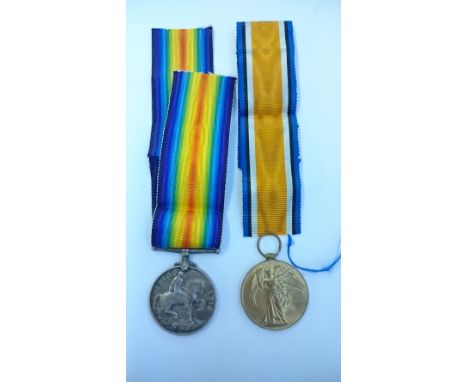 A pair of WWI General Service medals, awarded to Private F. G. Miles Somerset Light Infantry 3747 with ribbons.