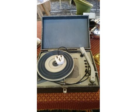 A portable electric record player.