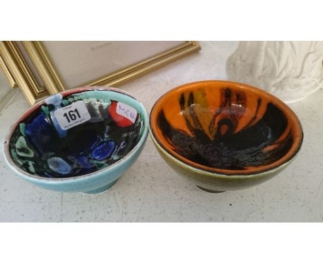 Two Poole Pottery footed bowls, shape 38, decorated in Delphis abstract designs.