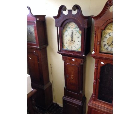 A 19th century oak and mahogany cased longcase clock, the painted dial with Arabic numerals and date aperture with striking m