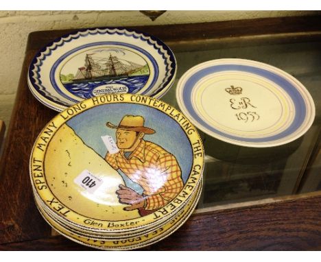A Poole Pottery transfer decoration Ship plate: Waterwitch together with another: General Wolfe, a 1953 Poole Pottery Coronat