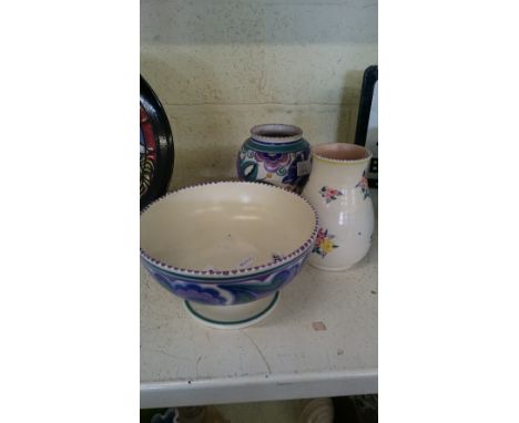 Three various Poole Pottery items (examine).