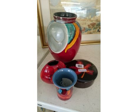 Four various Poole Pottery Living Glaze items in various designs.