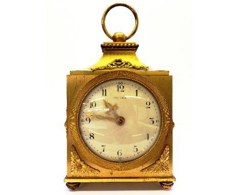 A contemporary gilt metal Pendule Officer style bracket clock by Hour Lavigne within stepped case with swept caddy top and br
