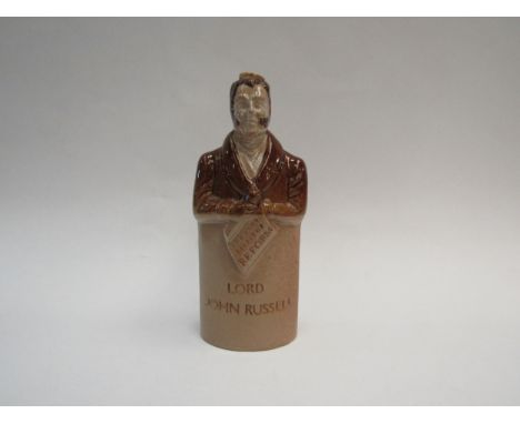 A 19th Century Bourne Denby stoneware flask "Lord John Russell". 19cm high 