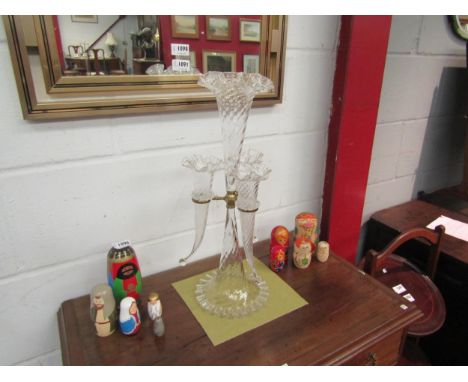 A glass four basket epergne, 50cm tall 