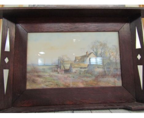An Art Deco oak frame with lithograph after Sylvester Stannard 1870-1951, 42cm x 76cm total 