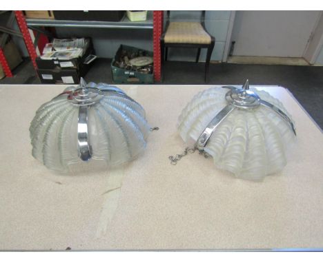 Two frosted glass clamshell style light fittings (2) 