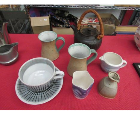 A selection of Studio pottery including a Leach standard ware teapot 