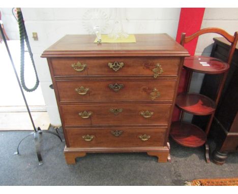 A Georgian mahogany slim chest of four drawers on bracket feet, handles loose, 83cm x 74cm x 43cm 