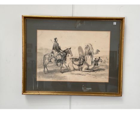 "Kafileh with camel bearing the Hodejh", Arabic Caravan, a stone lithograph after Emille Prisse d'Avennes (1807-1879), by Pie