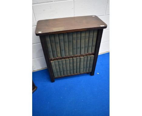 An early 20th Century stained frame low bookshelf containing set of Encyclopedia Brittannica (14th edition)