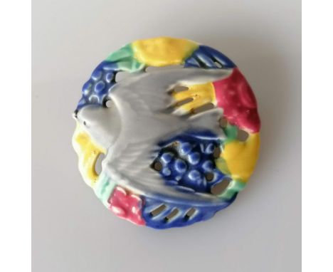 A Poole Pottery, Truda Carter design B6 round pierced brooch, 1939-1953, 60mm
