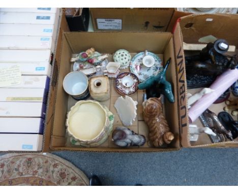 A Sylvac bowl, cat figure, bird figures, vases, jugs, Worcester posy holder and various other items