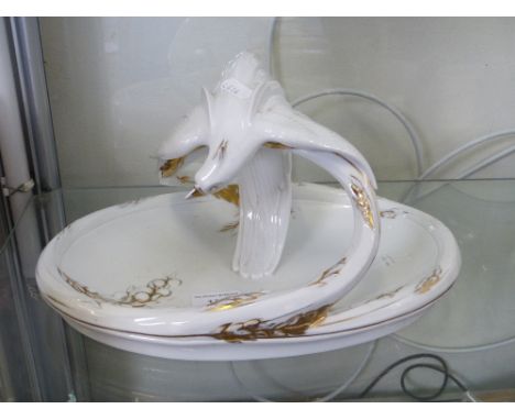 A continental white ceramic table centrepiece/bowl, marked Fraureuth