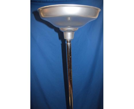 An Art Deco chromium-plated up-lighting standard lamp with black acrylic base and aluminium shade, 68" high