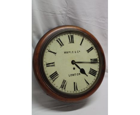 A 19th century wall clock by Maple &amp; Co. of London with 11" painted circular dial and fusee movement in polished mahogany