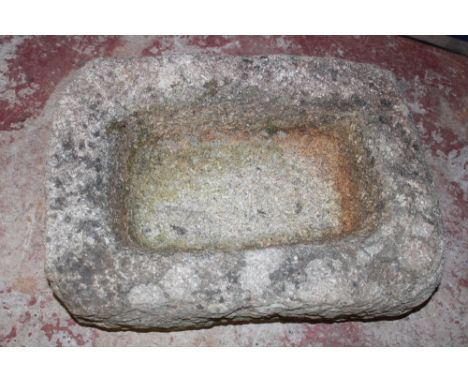 An old Cornish rectangular weathered granite garden trough, 27" x 19"