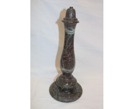 A Cornish serpentine baluster-shaped table lamp with circular base 15½" high