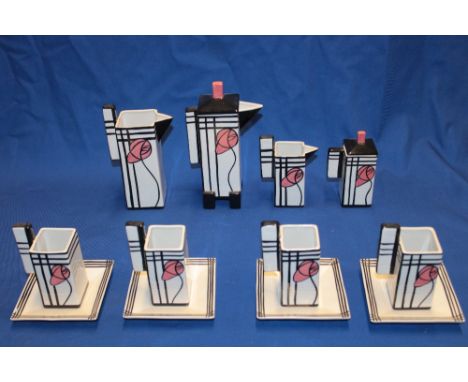 A good quality Lorna Bailey china Art Deco-style coffee set comprising a square coffee pot with solid handle and cover, match