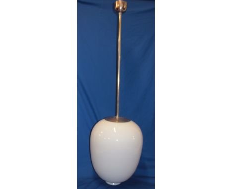 A good quality 1930's/40's chromium-plated hanging pendant light with large 24" opaque glass shade, 60" long overall