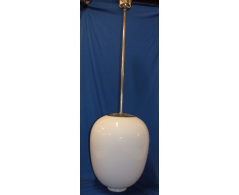 A good quality 1930's/40's chromium-plated hanging pendant light with large 24" opaque glass shade, 60" long overall
