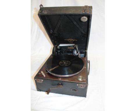 A Columbia Model 112A table top gramophone with plated mounts in black fibre case