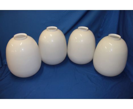 Five large white opaque glass light shades (to match previous lots), 24" high (no fittings)