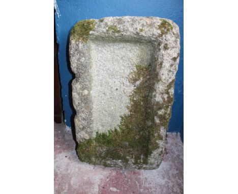 An old Cornish weathered granite rectangular shallow garden trough, 29" x 16"