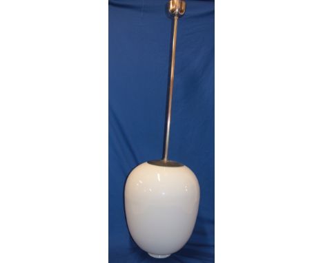 A good quality 1930's/40's chromium-plated  hanging pendant light with large 24" opaque glass shade, 60" long overall