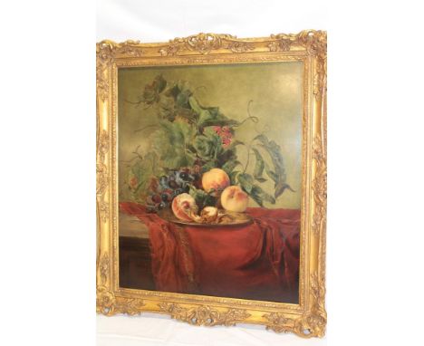 K** Baker - oil on boardStill life study of fruit, foliage and a butterfly, signed and dated 1859, 23" x 19"