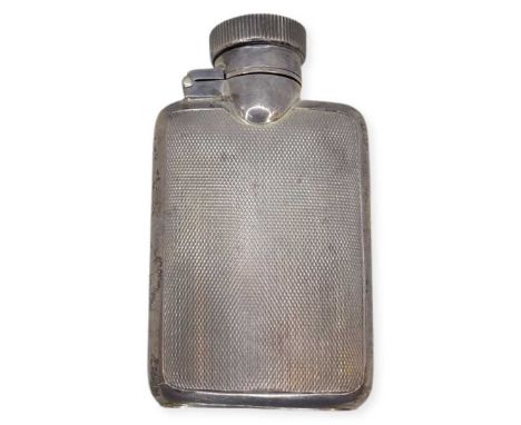 Small Silver Tot Flask. 59 g. Chester 1931, John Colland Vickery. Engine turned finishHeight  8.2 cmsNo issues