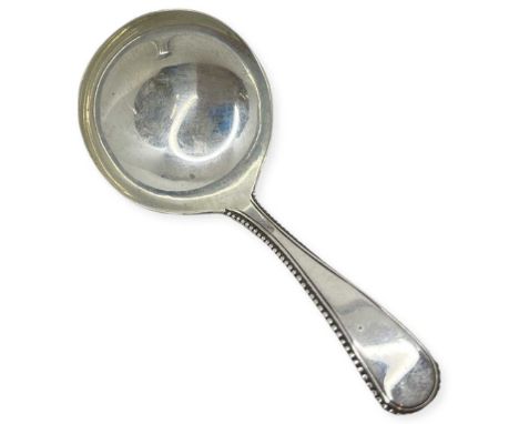 Georgian Silver Caddy Spoon. 10 g. London 1785, Richard Crossley probably. Beaded border to handleLength 8 cmsNo issues