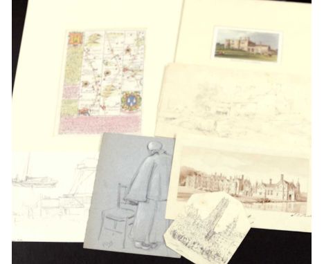Folder of Assorted Drawings etc to include J C Buckler; H Bright; R B Scott and R Dixonengraving "Mannington Hall, Norfolk", 