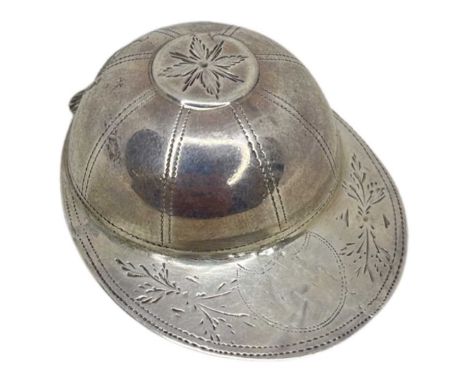 Georgian 18th Century Jockey Cap Caddy Spoon. 7 g. London c. 1795, Maker IT. Chased decoration, vacant cartouche to peak. Len