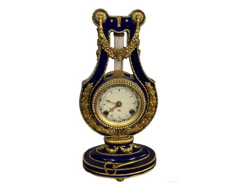 Sevres Style Cobalt Blue Lyre Marie Antionette Clock33cm heightQty: 1