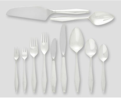 Gio Ponti (1891-1979)Diamond Pattern Silver Flatware Servicedesigned 1958for Reed and Barton, comprising flatware for 12 plac