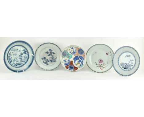 A collection of five Chinese and Japanese 18th century &amp; later blue and white plates. The lot comprising an Arita style p