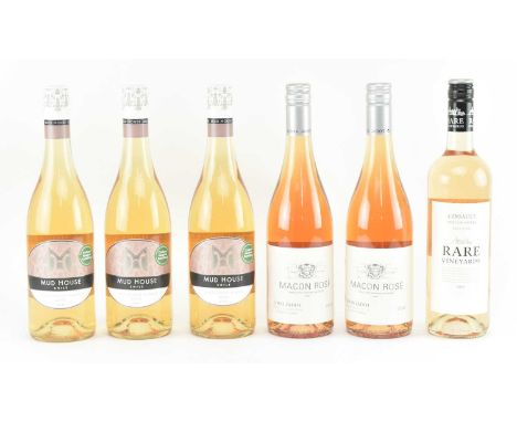 An assortment of six French &amp; Chilean rose wine bottles. The lot to include two Louis Jadot Macon Rose 2017 vin de Bourgo