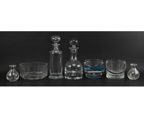 A collection of vintage 20th century art glass decanters, ice buckets etc. The lot comprising a heavy Kosta Boda decanter wit