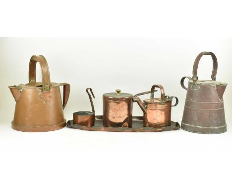 Six pieces of 19th century Victorian &amp; later copperware kitchenalia. The lot comprising an Art Nouveau hammered serving c