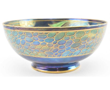 Maling - an early 20th century ceramic lustre bowl. The bowl in hues of green &amp; blue, with gilt reim and floral central d