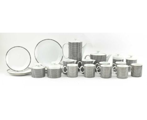 Thomas, Germany - a vintage mid century ceramic part tea / dinner service. The service on white ground with grey square desig