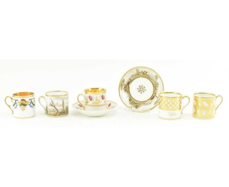 Five early 19th century Regency &amp; French porcelain china coffee cans along with two matched saucers. The lot comprising a